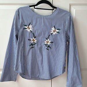 Stripped white and blue top with embroidery